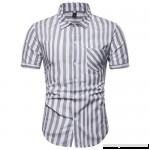 Men Striped Casual Slim Fit Shirts Short Sleeve Stand Collar Shirt Top Blouse Gray B07QGQPN3D